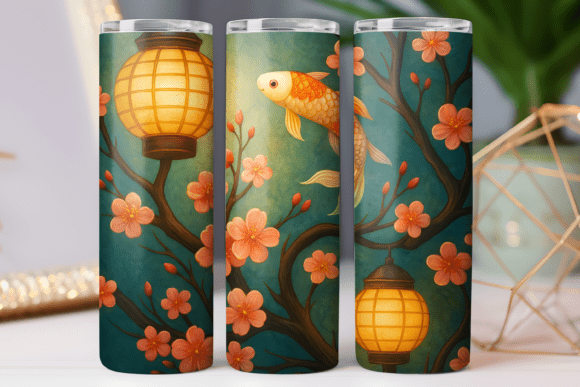 Japan Koi Fish Tumbler Wrap Design PNG Review